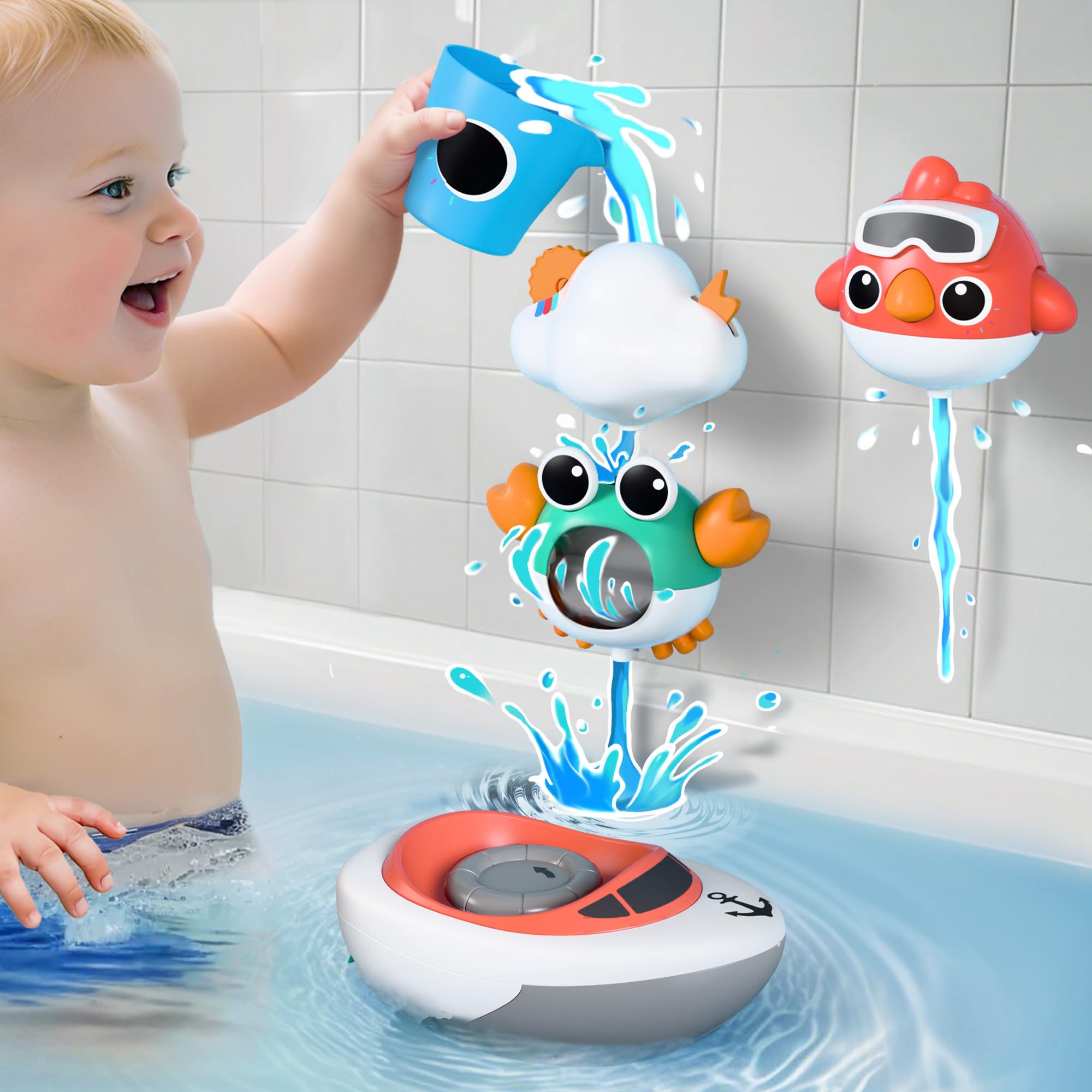 iPlay iLearn shower cup bath toy adds splash-friendly play along tub edges