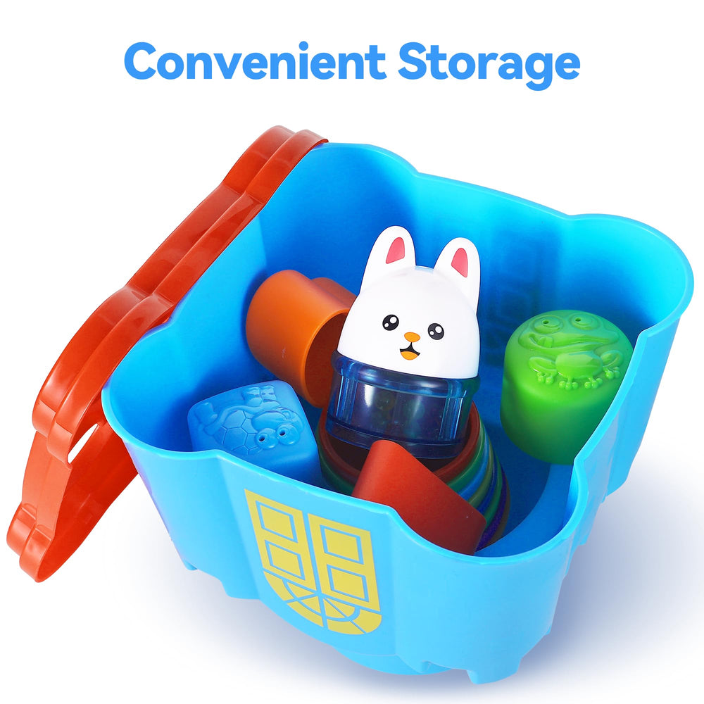 iPlay iLearn base doubles as a storage tray to teach tidy habits.