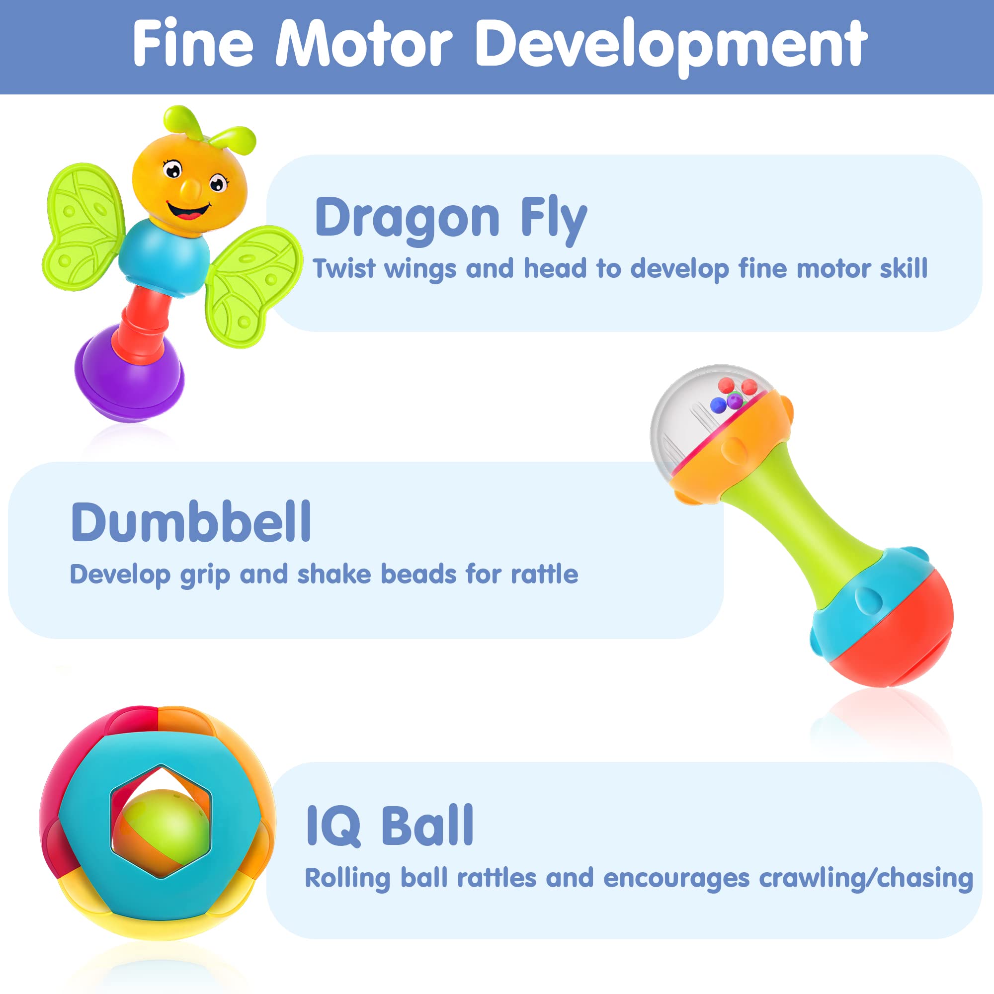 iPlay iLearn stroller-friendly rattles ideal for on-the-go play.
