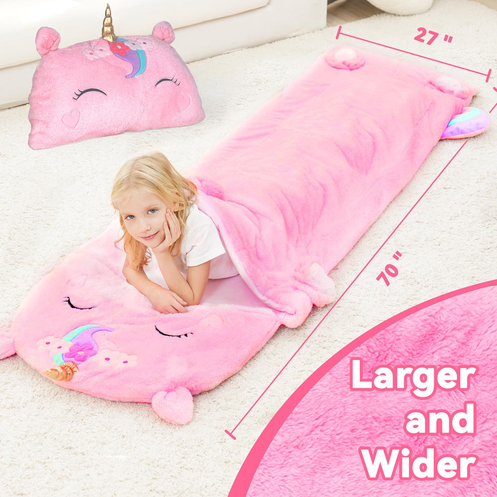 iplay iLearn unicorn sleeping bag doubles as seating and play.