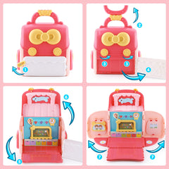 iPlay iLearn backpack dollhouse accessories including bookshelf and water dispenser for realism