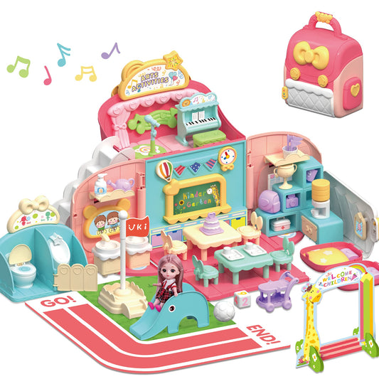 iPlay iLearn backpack dollhouse front view for portable pretend play on the go