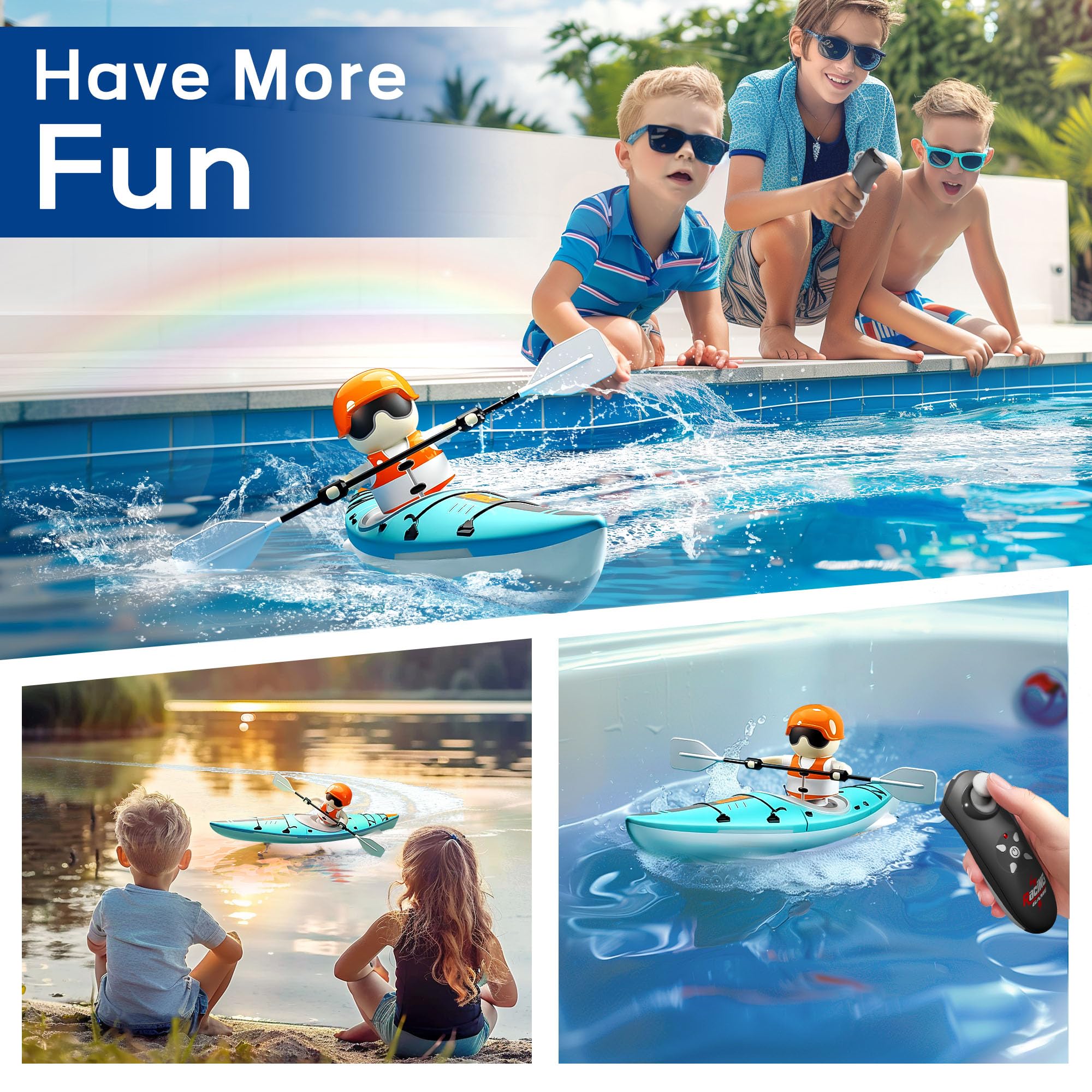 iplay kayak toy with USB recharge battery and waterproofing