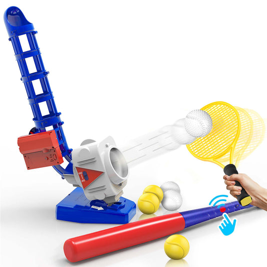 iPlay pitching machine baseball set for backyard practice and family fun.