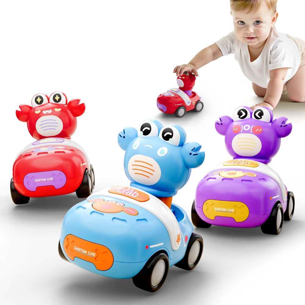 iPlay press-to-go crab car front view boosts toddler engagement