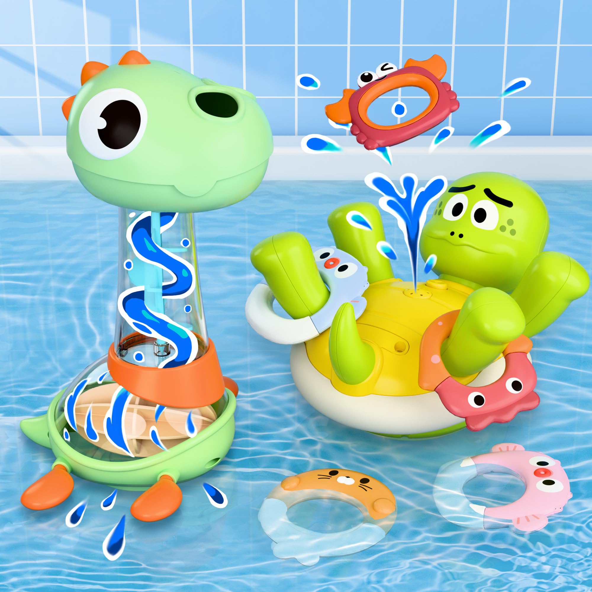 iPlay iLearn turtle sprinkler bath toy for toddlers igniting water play