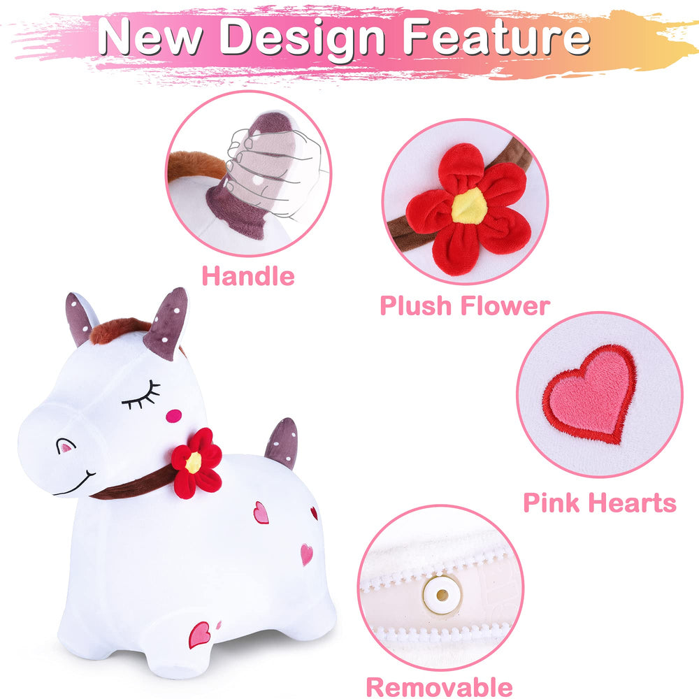 iplay white hopping horse plush ride-on for indoor outdoor fun
