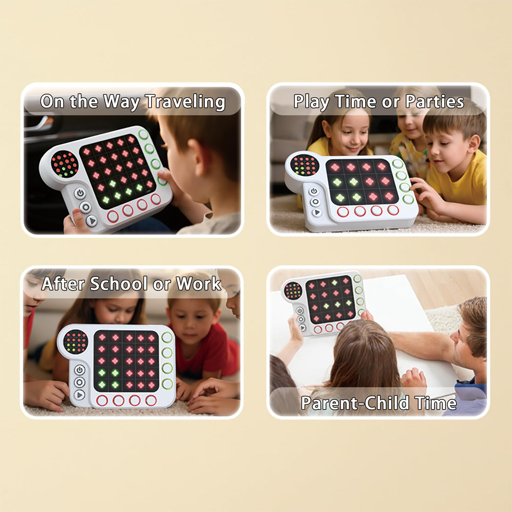 IPLAYBLOOM rechargeable brain game USB charging in use, convenient power for long trips.