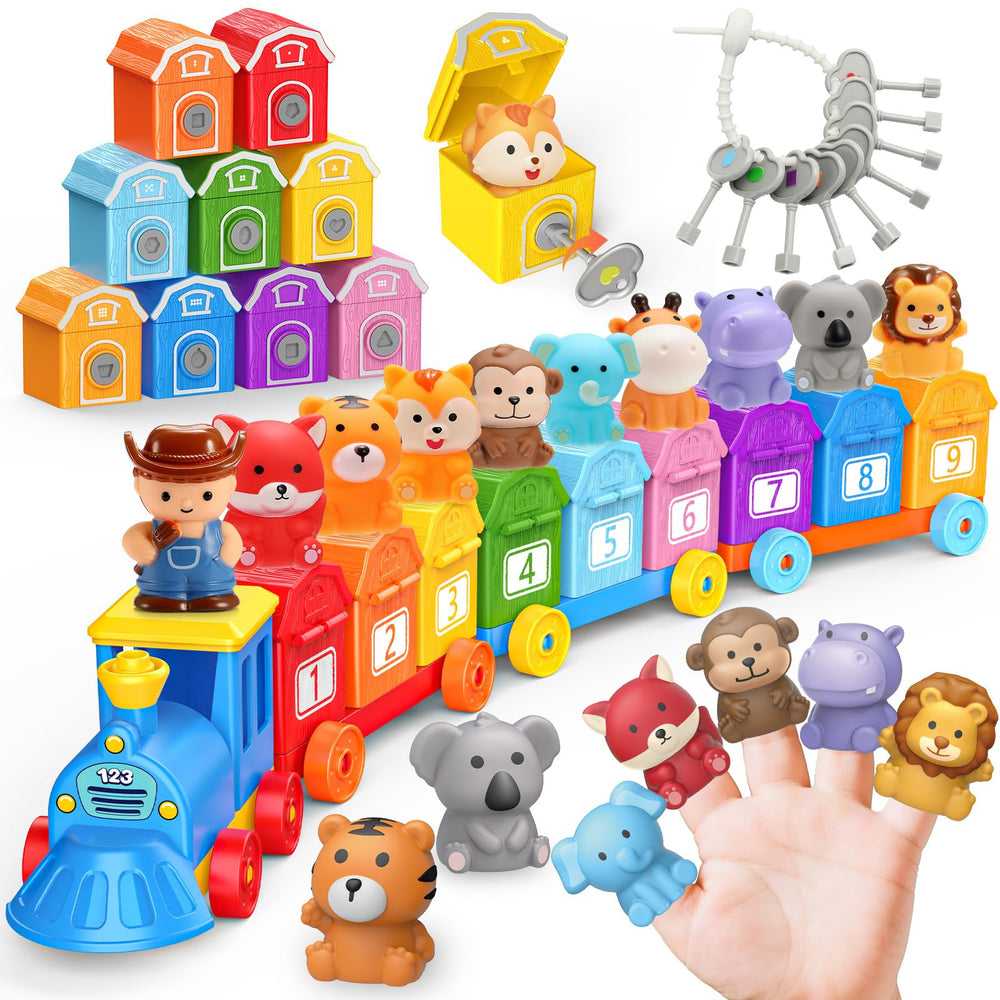 IPOURUP Animal Montessori train set cabins for hands on stacking and problem solving.