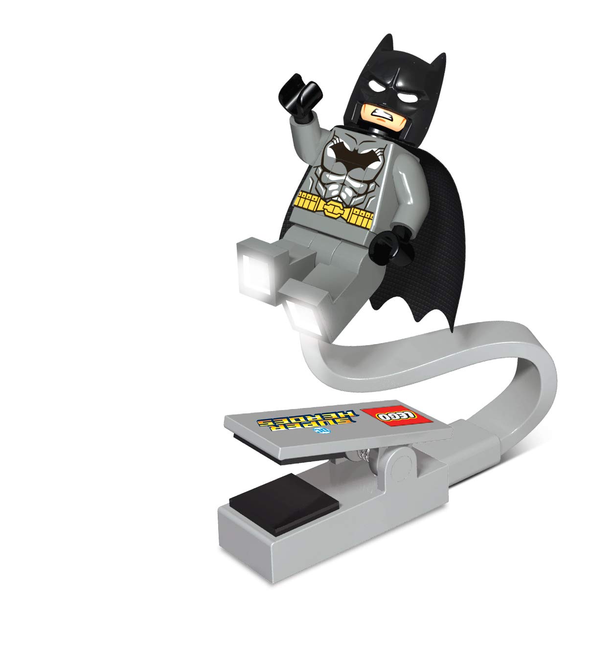 IQ Batman Book Light clipped to a book for bright, portable reading.