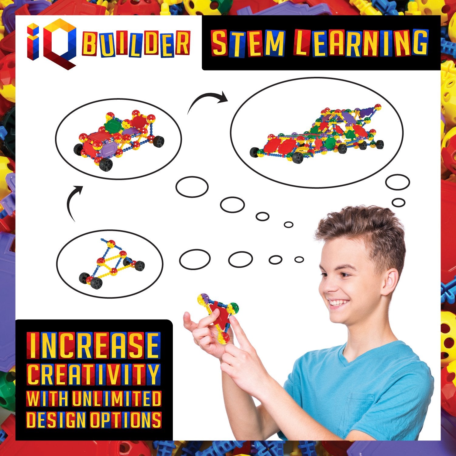 IQ BUILDER stem activity kids captures collaborative play and critical thinking development.