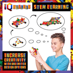 IQ BUILDER stem activity kids captures collaborative play and critical thinking development.