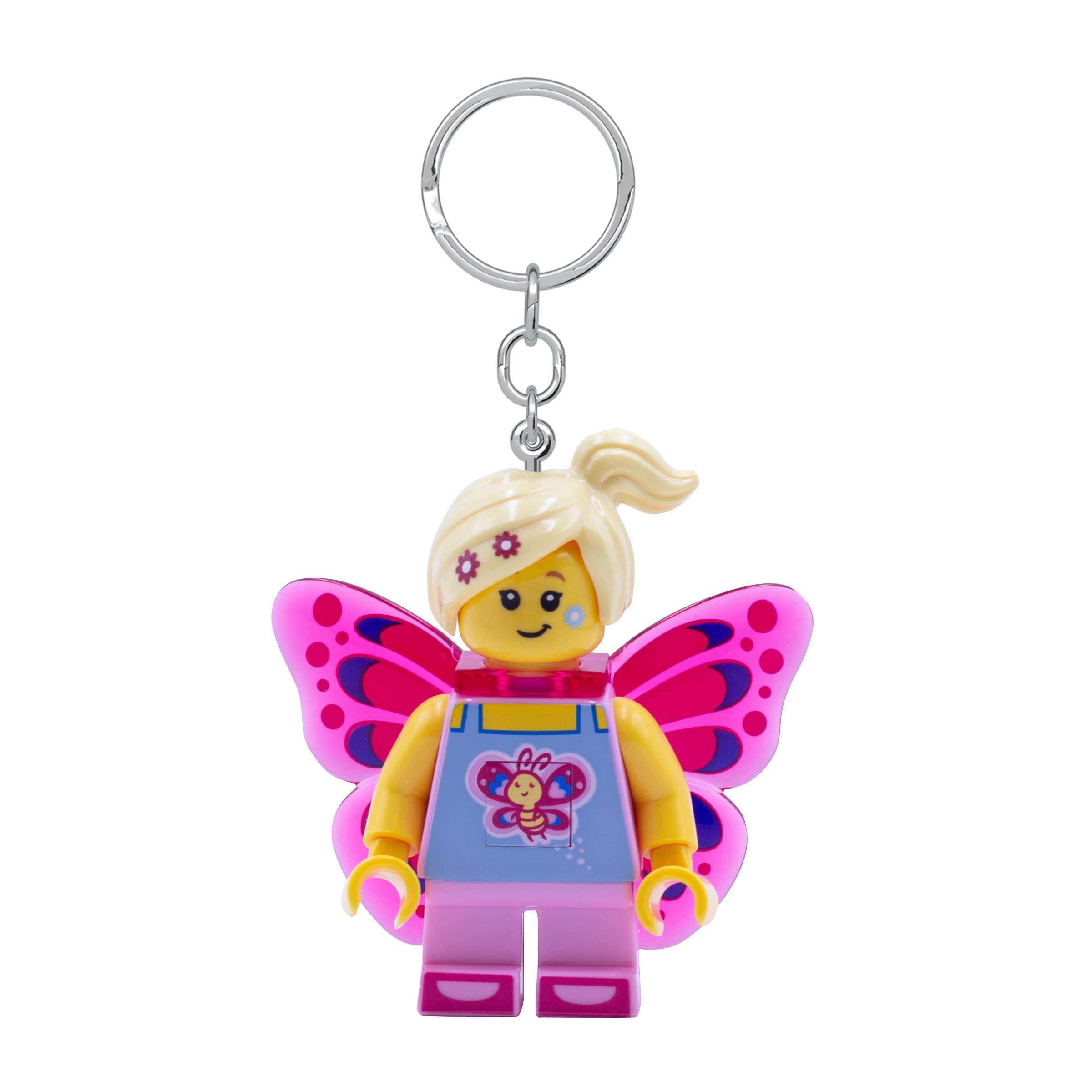 IQ LEGO Butterfly Girl keychain light front view shows compact design for daily carry