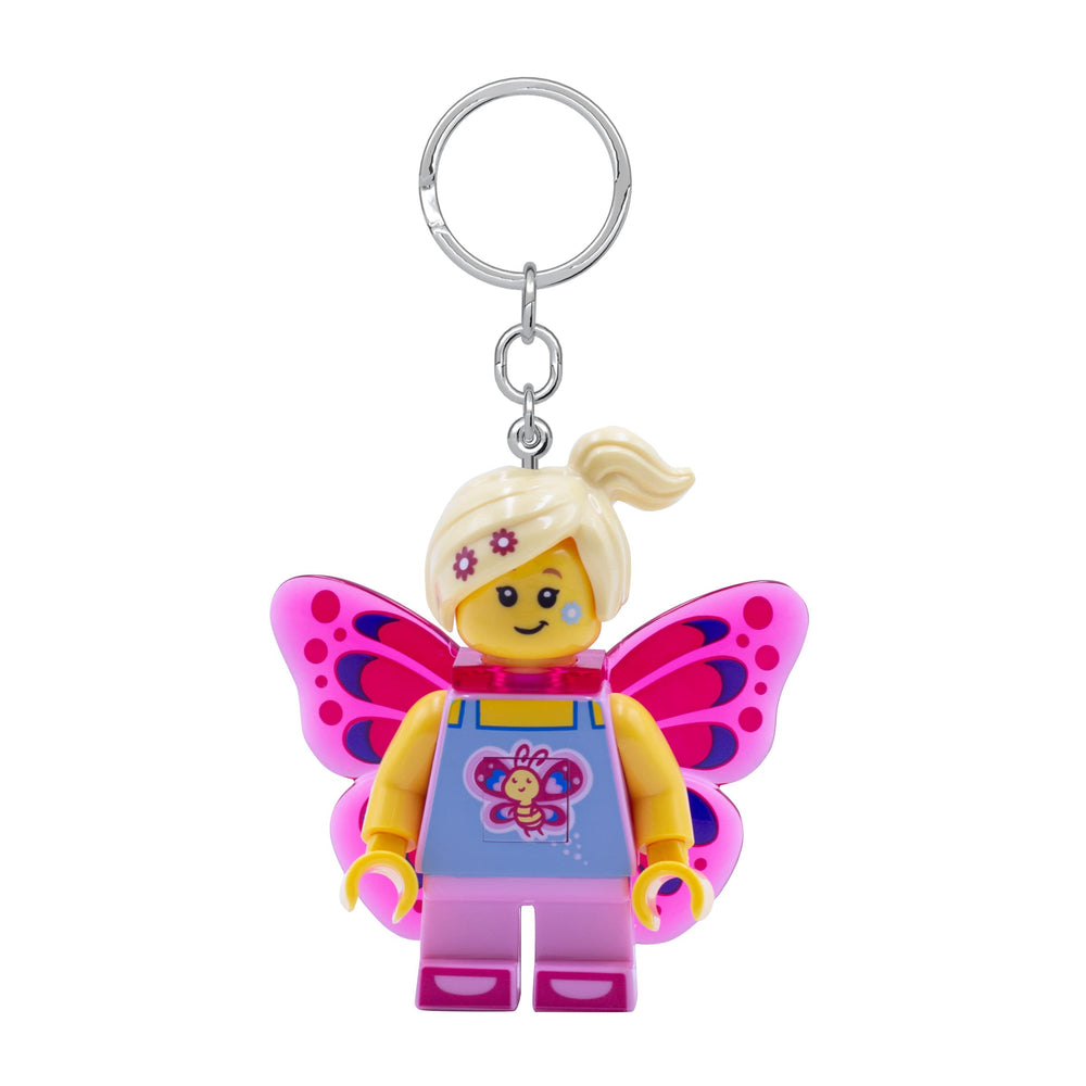 IQ LEGO Butterfly Girl keychain light front view shows compact design for daily carry