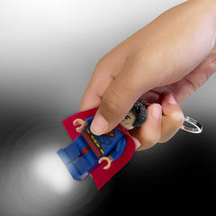 IQ LEGO DC Superman keychain light LED feet detail for quick illumination.