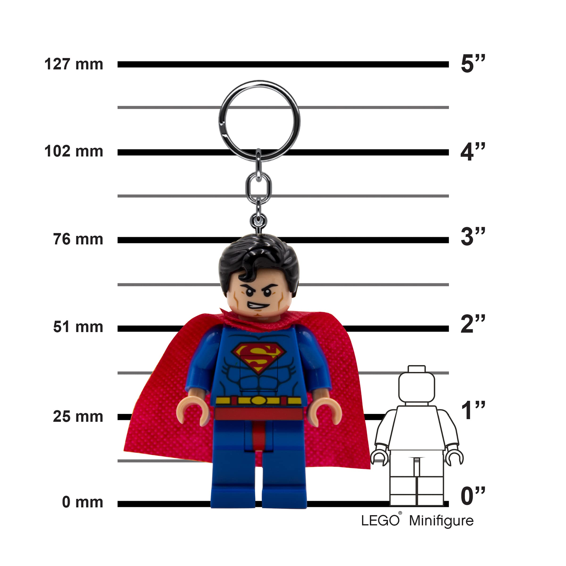 IQ LEGO DC Superman keychain light back view showing compact size.