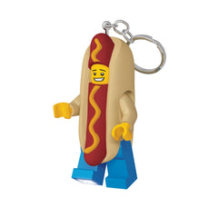 IQ LEGO Hot Dog Man keychain light front view with LED feet for bright on-the-go visibility