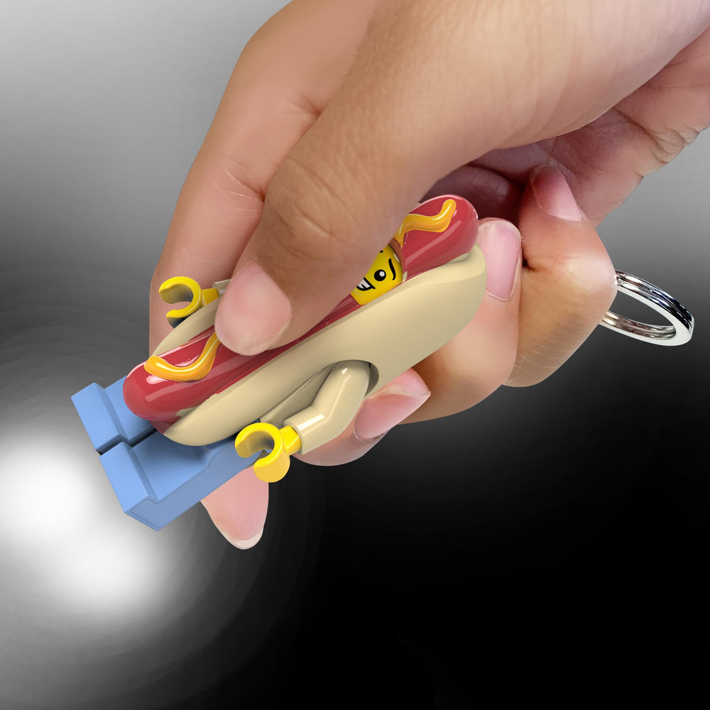 IQ LEGO Hot Dog Man limb articulation shown for poseable display