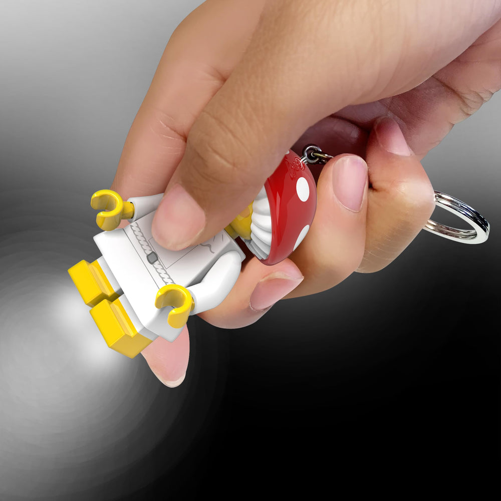 IQ LEGO Mushroom Sprite keychain light includes batteries for immediate use