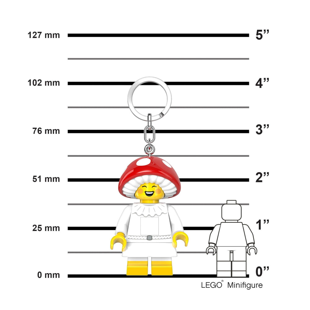 IQ LEGO Mushroom Sprite keychain light features chest switch for quick LED activation
