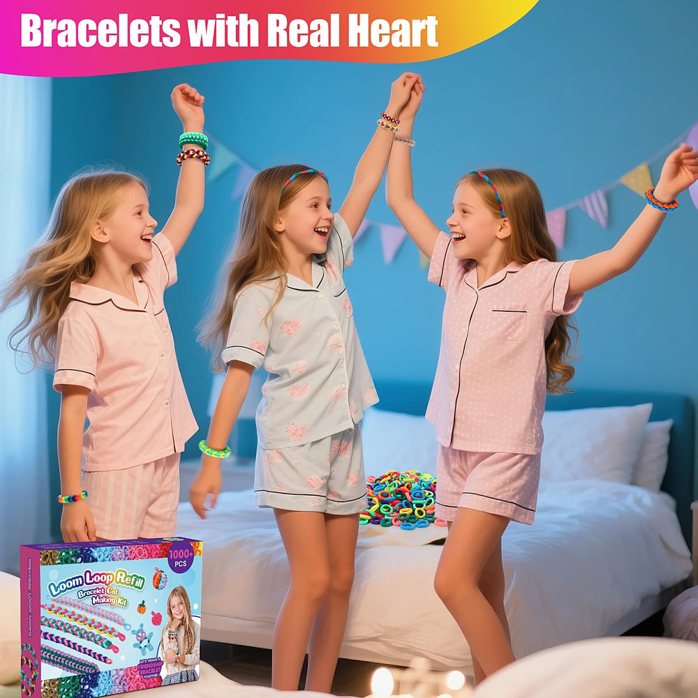IQBOX loom bands set for bracelets, necklaces, headbands, and stylish hairstyles.