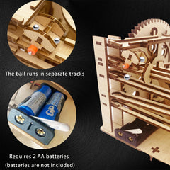 IQIETOY 3D puzzle wooden marble run assembly closeup reveals clear illustrated steps