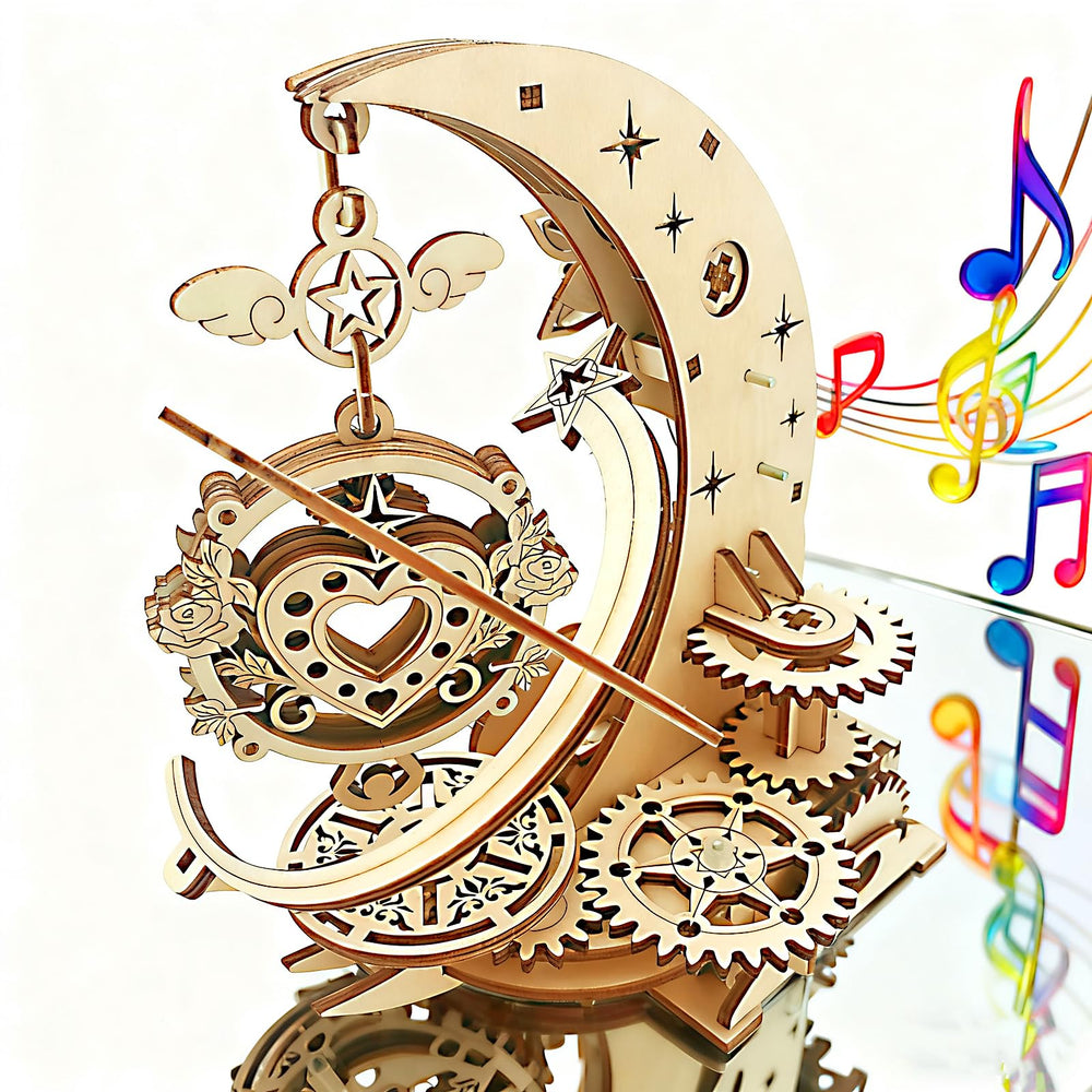 IQIETOY 3D wooden music box on display, a decorative centerpiece for study or living room.