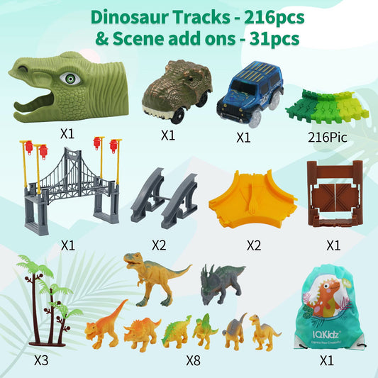 IQKidz Dinosaur World Race Track bridge showcases sturdy design for exciting car runs.