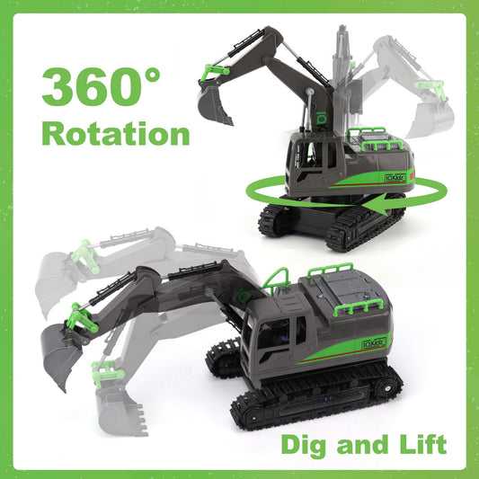 IQKidz RC digger side view showing easy control for sand play