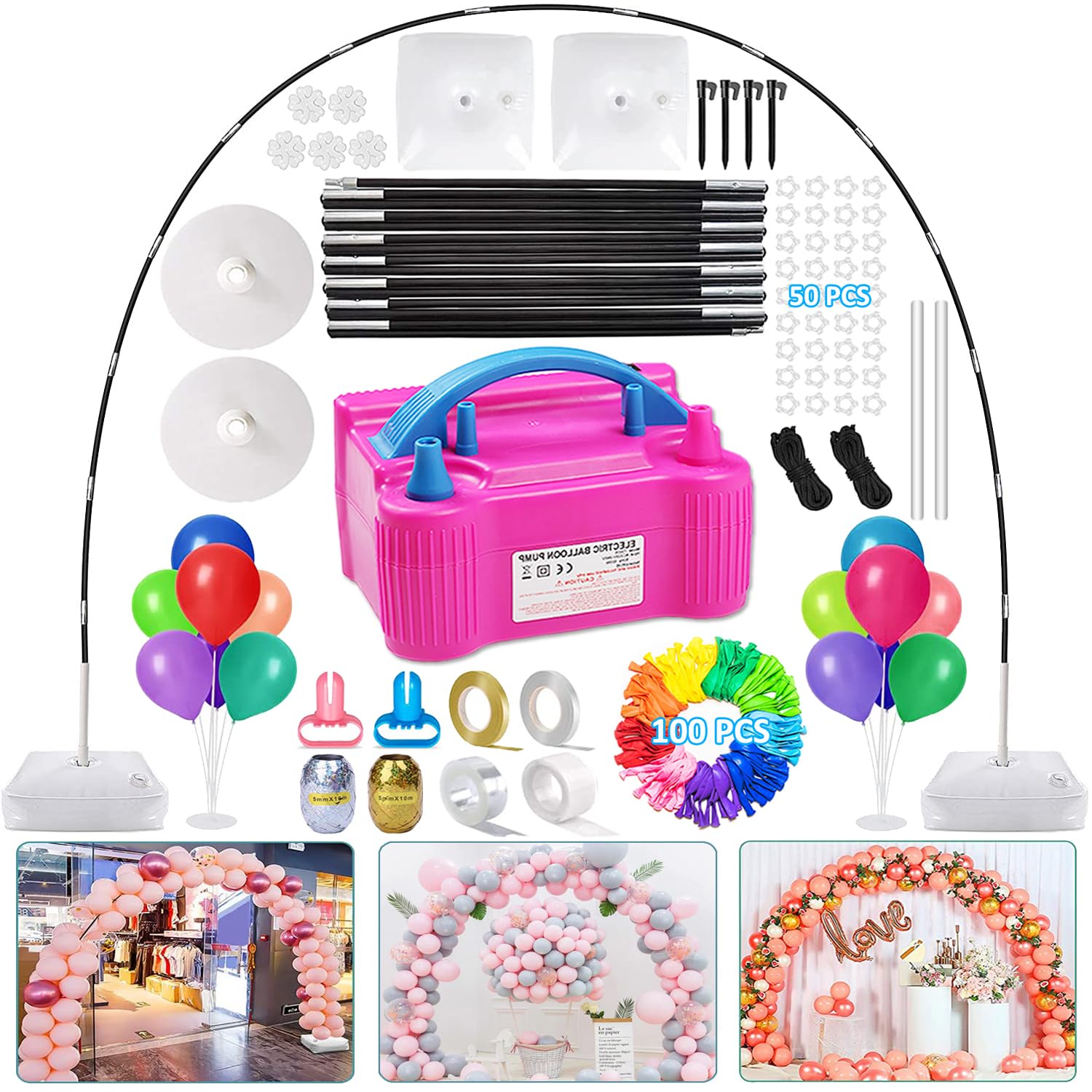 iRabey balloon arch kit with pump ready for quick event setup.