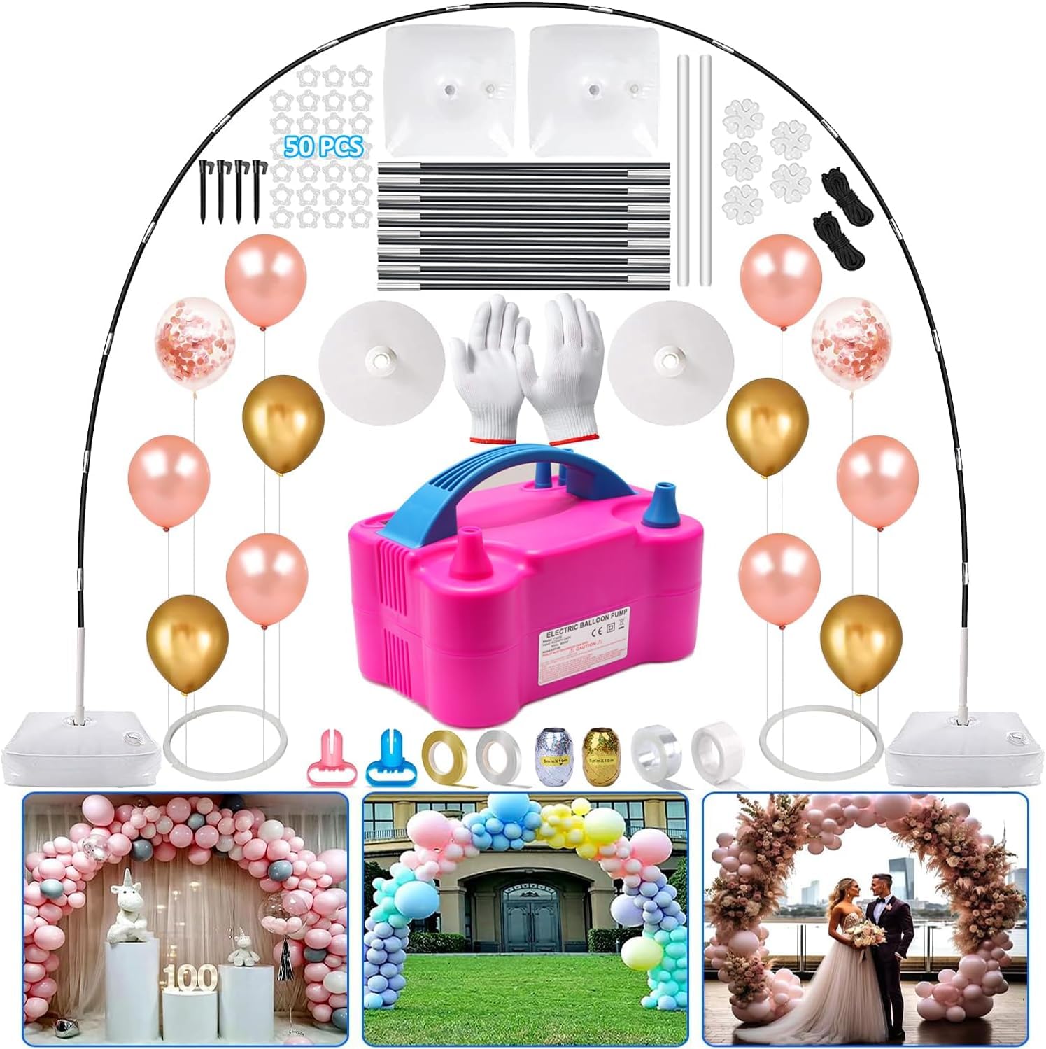 iRabey balloon arch kit with pump for quick on-site celebration setup