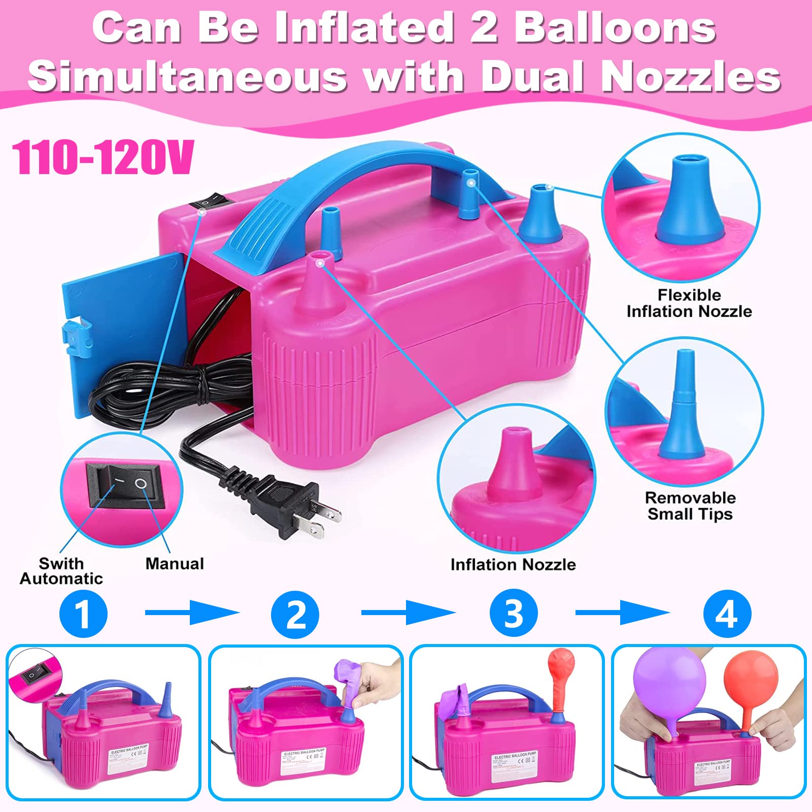 iRabey electric pump inflates balloons rapidly for efficient decoration.