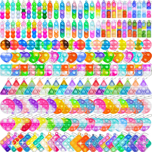 Irnushka 180 PCS Pop Fidget Keychain set with portable sensory fun for kids