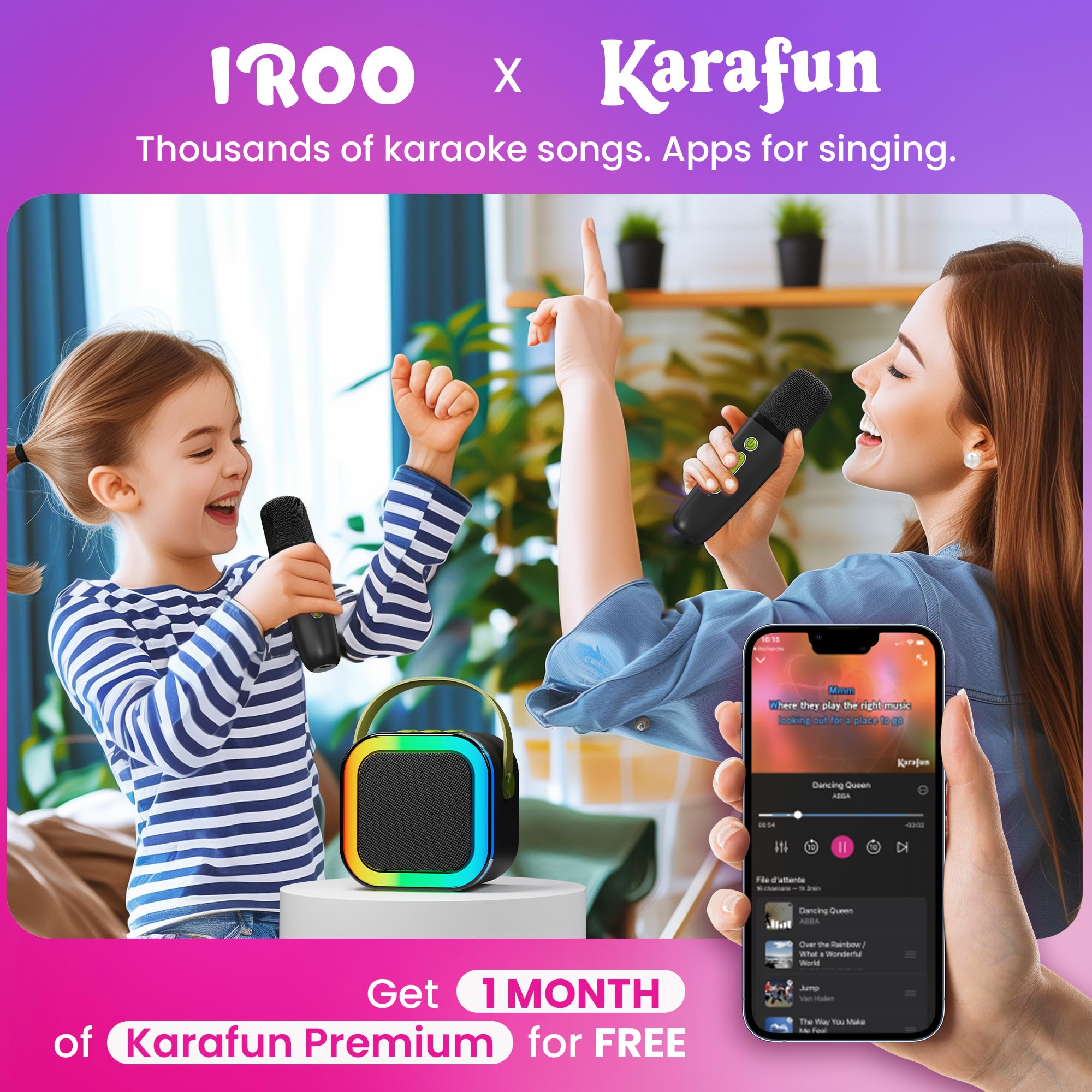 IROO Karafun Premium access unlocks thousands of songs for endless singing.