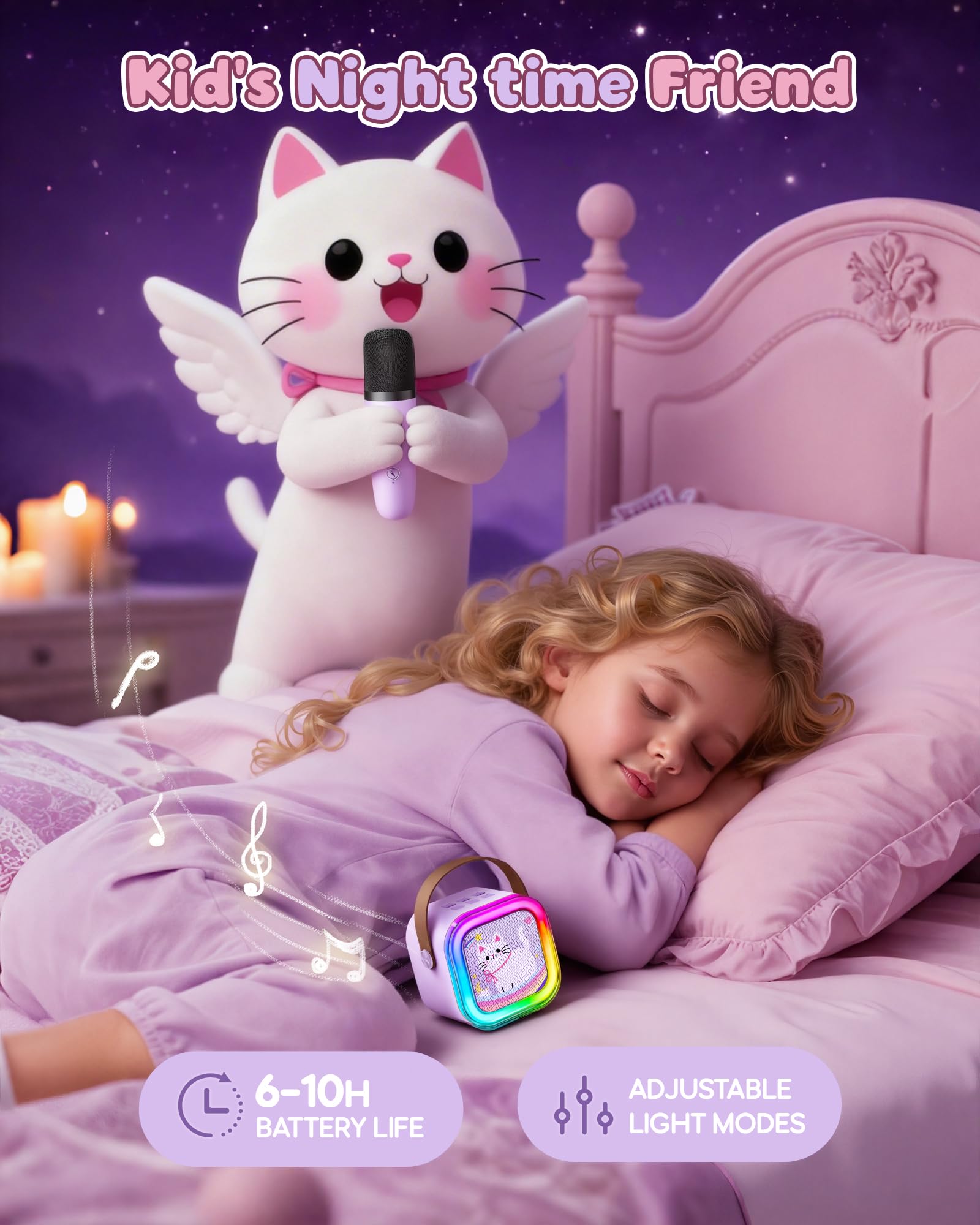 Safe volume control protects little ears during sing-alongs.