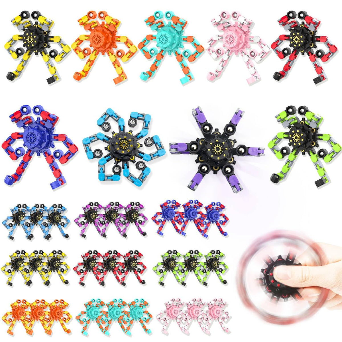 Irvotbes Transformable Spinners with 6 chains offer flexible shapes for creative play and focus.
