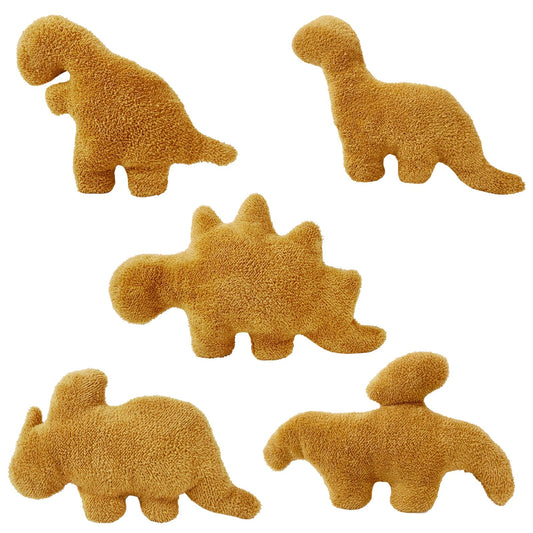 Isaacalyx dino nugget pillow packaging shows five plush nuggets for party decor