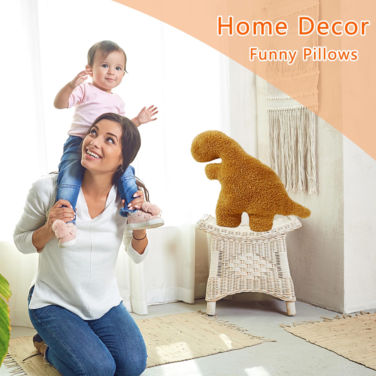 Isaacalyx Dino Nugget Pillow on sofa demonstrates versatile decor and comfort