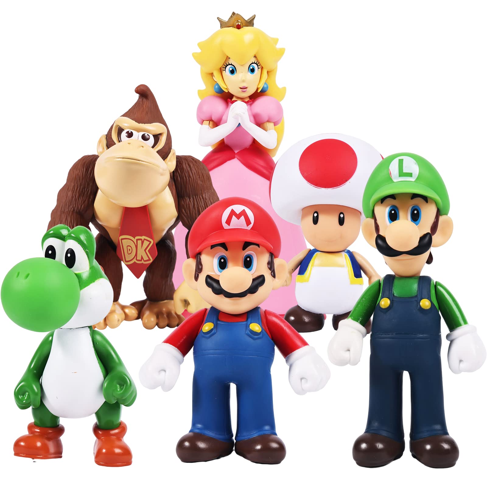 Isaneihas Mario figures set of six, 5-inch display toys for shelves, desks, and gifts.