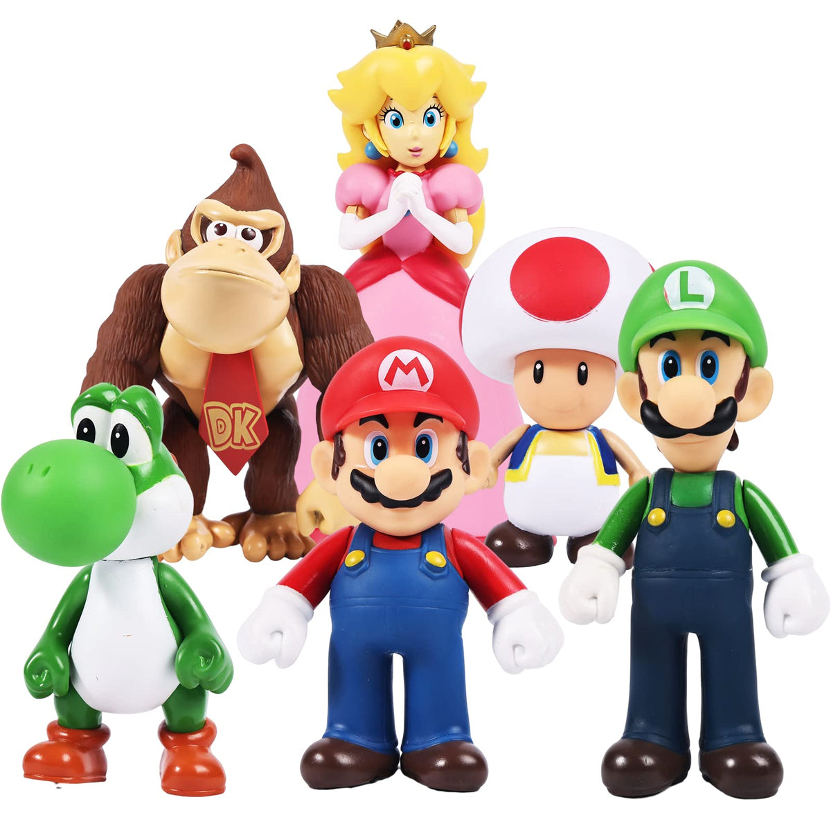 Isaneihas Mario figures set of six, 5-inch display toys for shelves, desks, and gifts.