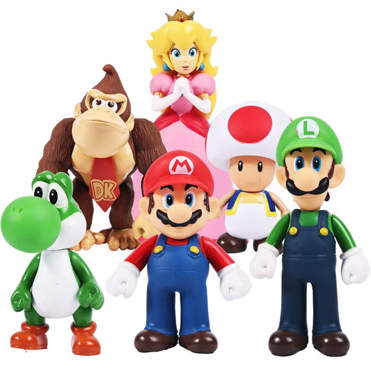 Isaneihas Mario figures set of six, 5-inch display toys for shelves, desks, and gifts.