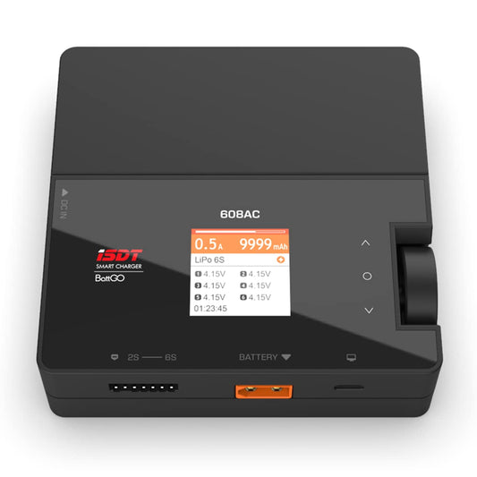 ISDT 608AC charger with color display shows per-cell voltages for precise balance.
