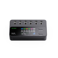 ISDT E625 front view: six-port charger for organized charging.