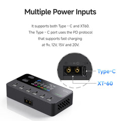 ISDT E625 includes Type-C and XT60 inputs for flexible pit-side power.