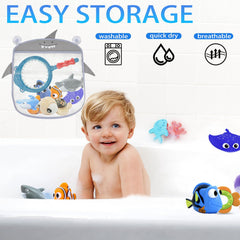 iseainno mesh storage bag keeps bath toys dry and tidy after use.