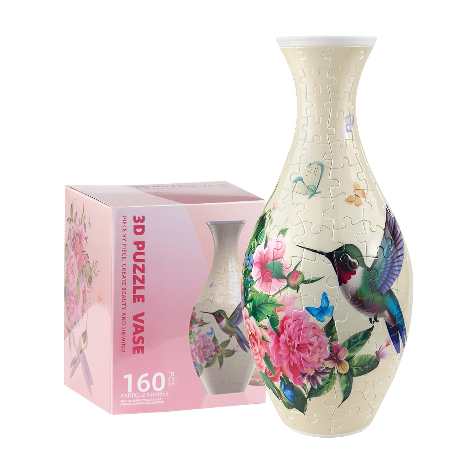 Iselyn 3D Puzzle Vase with green flower design serves as an elegant centerpiece.