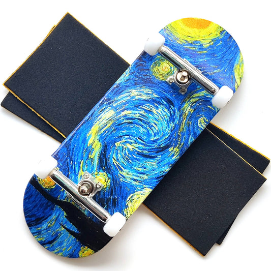 ISHRUNKTHIS Starry Night 34mm fingerboard deck with starry artwork for smooth tricks