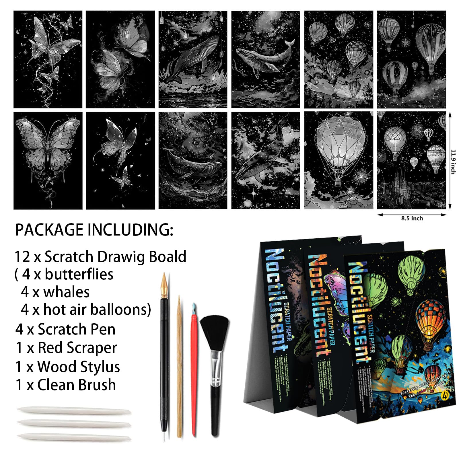 Iskueal scratch art kit includes tools for easy, mess-free creativity