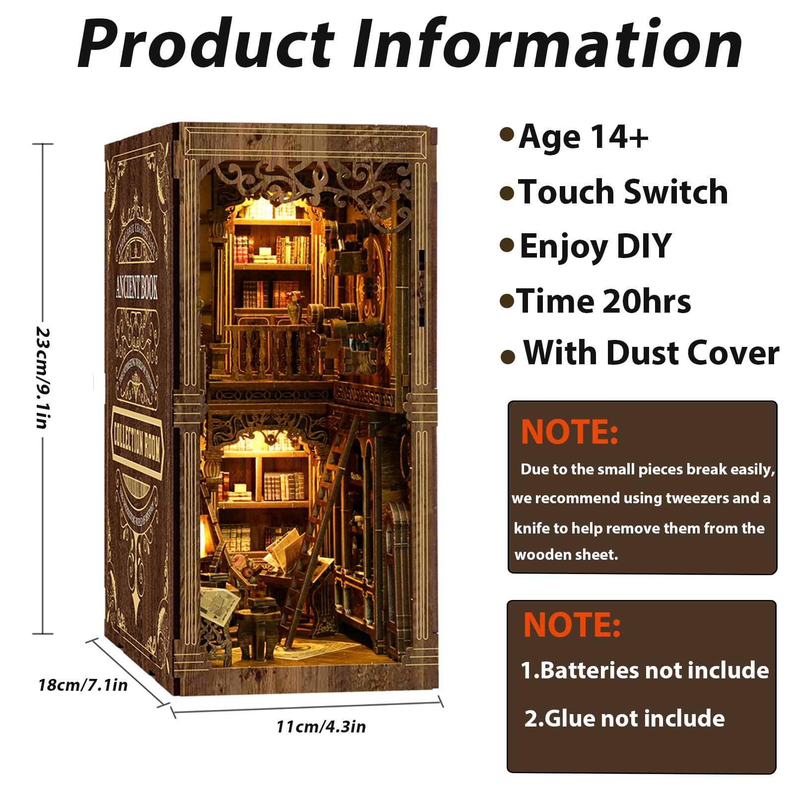 ISSEVE Book Nook Kit LED light switch showing soft glow