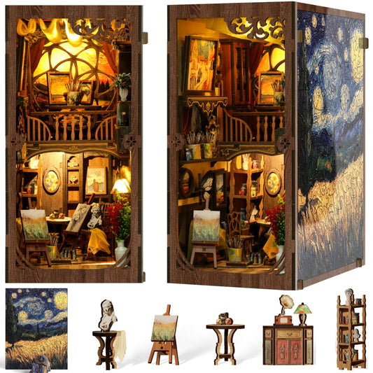 ISSEVE Book Nook Kit painter's studio scene with easels enhances a cozy reading nook
